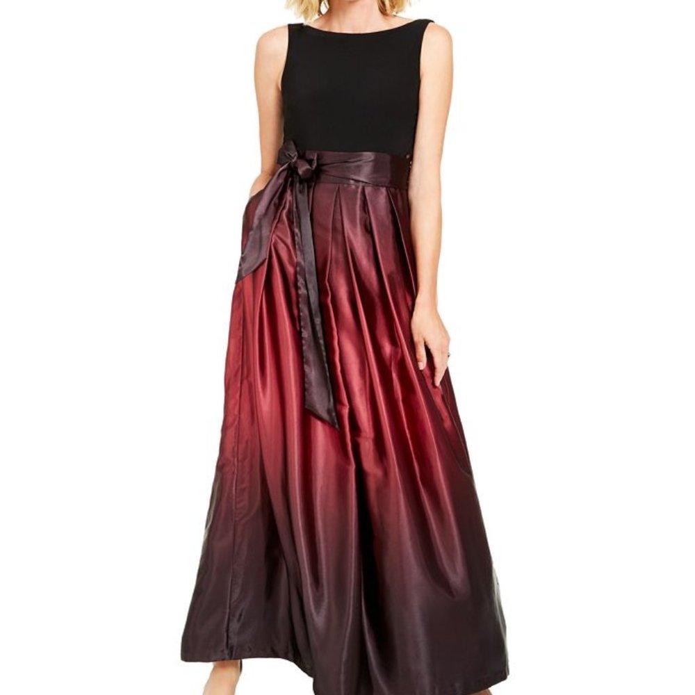 SL Fashions Ombre Satin Bow Sash Gown BlackFig Red